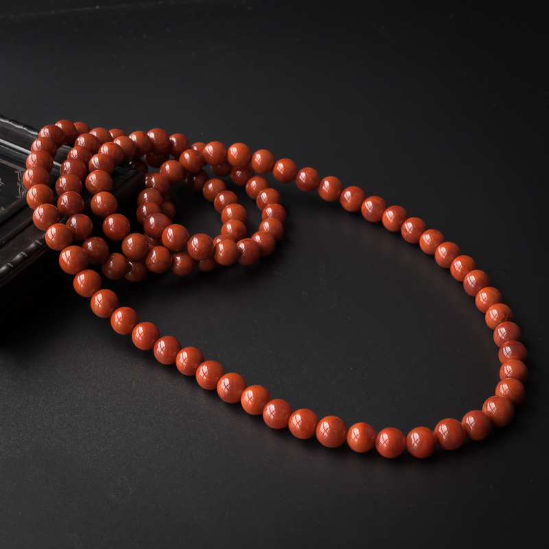 满肉柿子红南红佛珠 - 红掌柜
