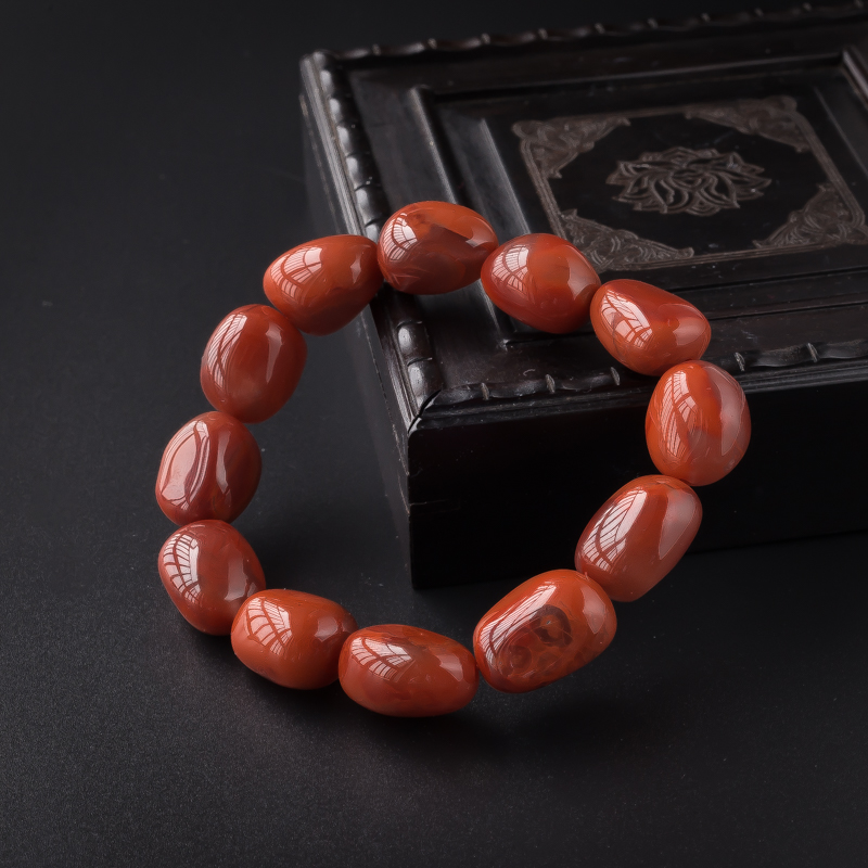 川料柿子红南红随形手串 - 红掌柜