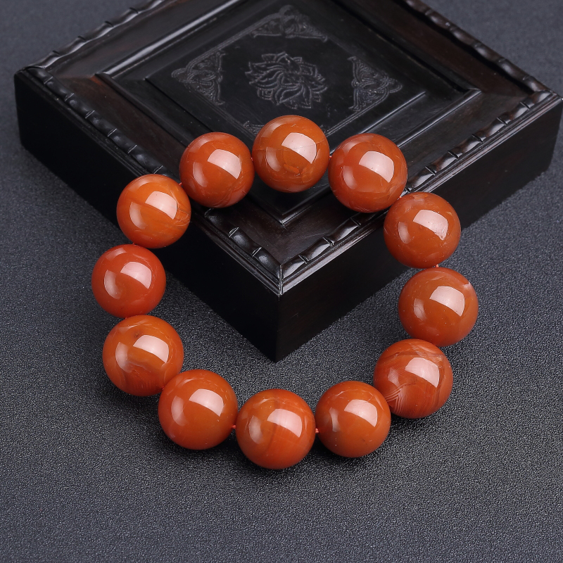 川料天然柿子红南红单圈手串-红掌柜