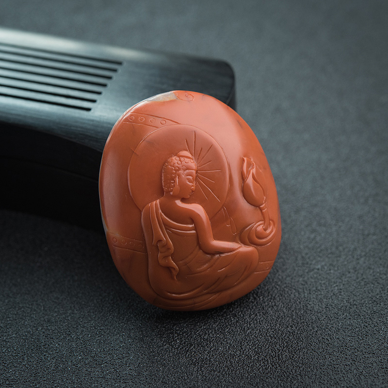 天然柿子红南红大日如来吊坠-红掌柜