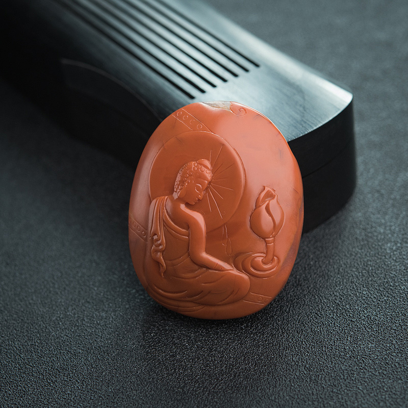 川料柿子红南红大日如来吊坠-红掌柜