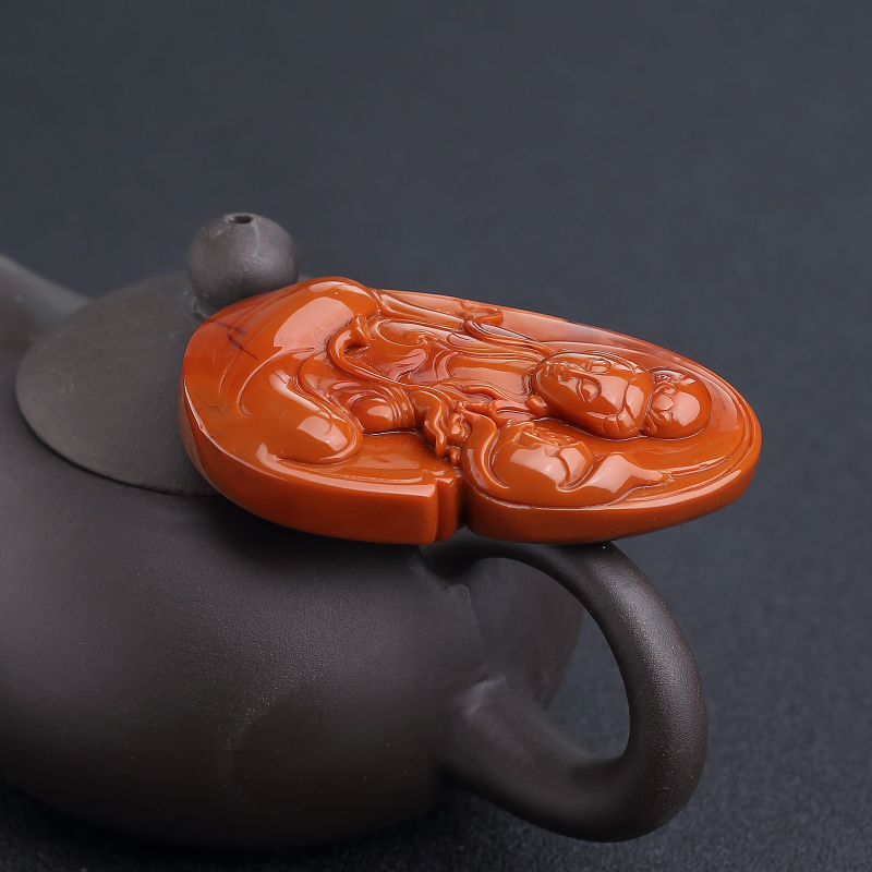 川料天然柿子红南红吊坠-红掌柜