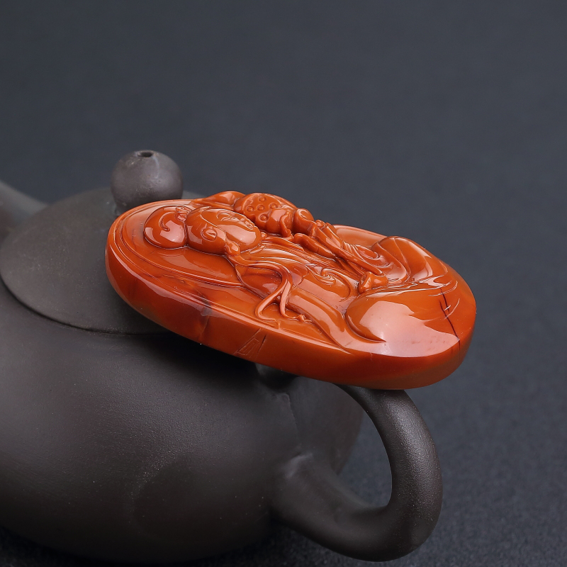 柿子红南红观音吊坠-红掌柜