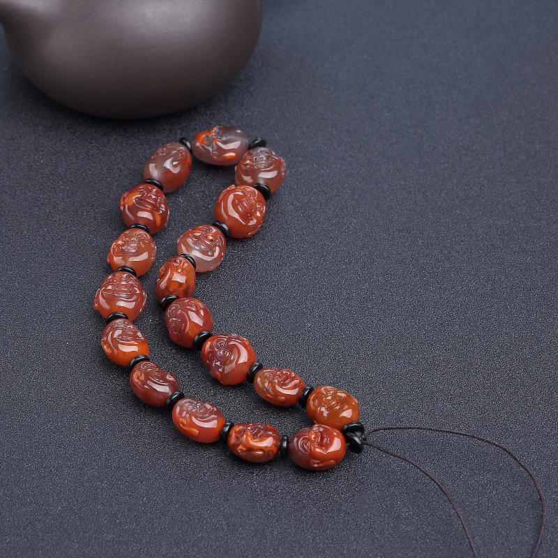 川料天然冰飘料南红佛头手持-红掌柜