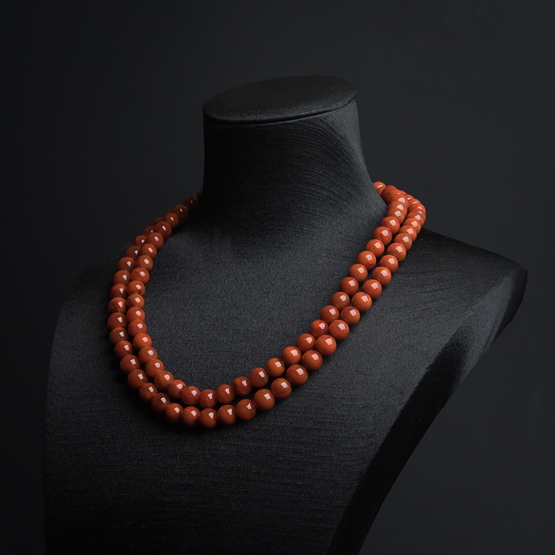 天然柿子红南红108佛珠-红掌柜