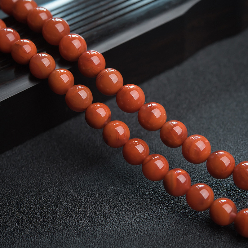 川料天然柿子红南红佛珠-红掌柜