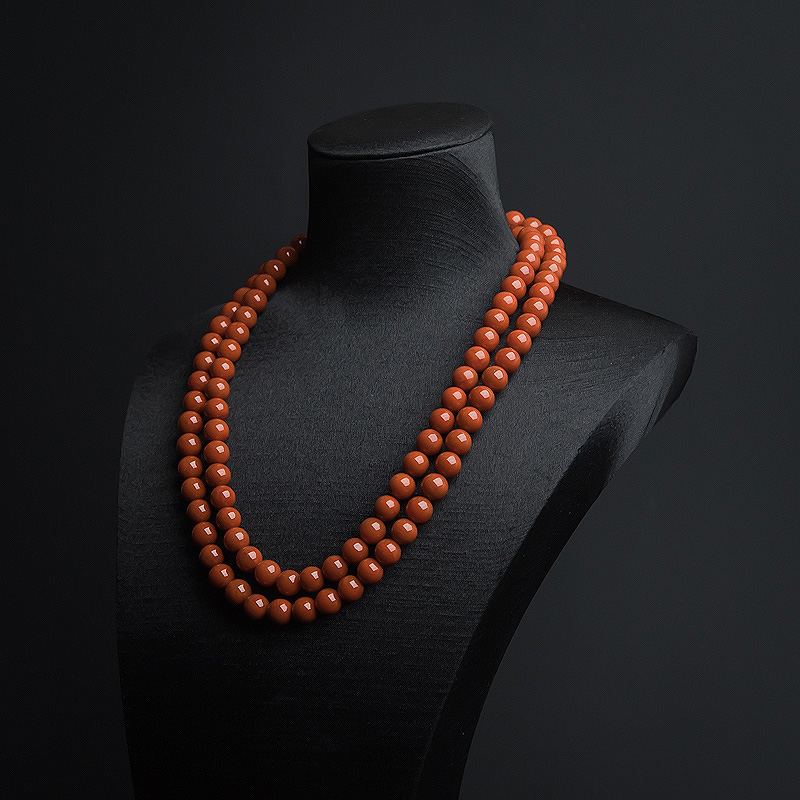 天然柿子红南红108佛珠-红掌柜