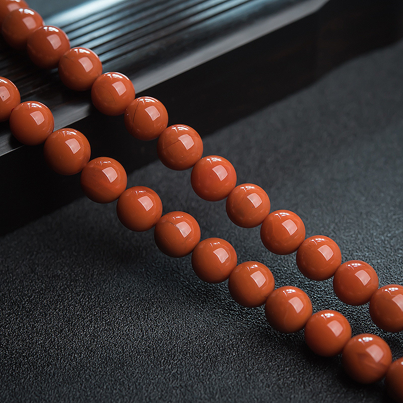 川料天然柿子红南红佛珠-红掌柜