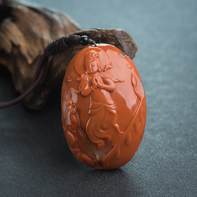 四川天然红白料南红观音吊坠-红掌柜