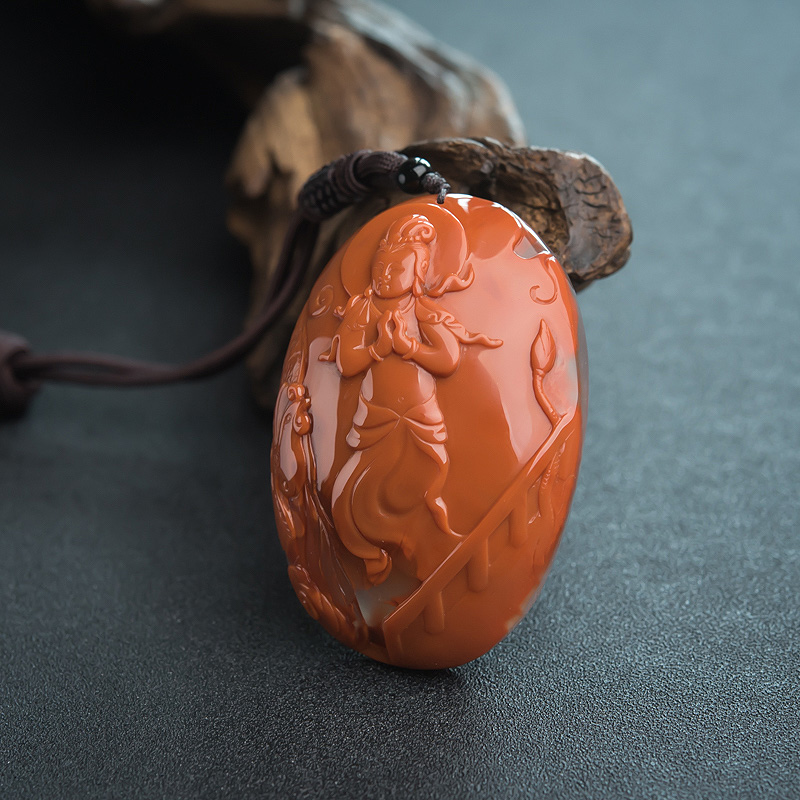 四川红白料南红观音吊坠-红掌柜