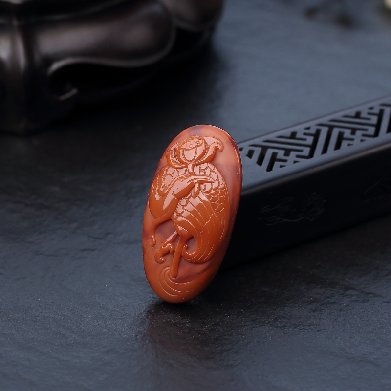 俏色南红喜事连连吊坠-红掌柜