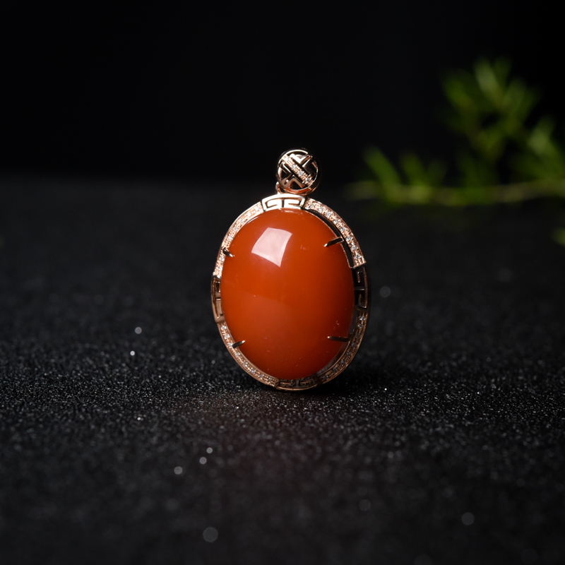 18K金镶樱桃红南红套装-红掌柜