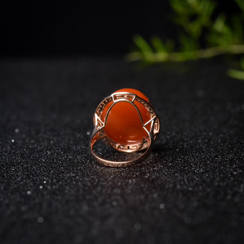 18K金镶南红套装（两件）-红掌柜