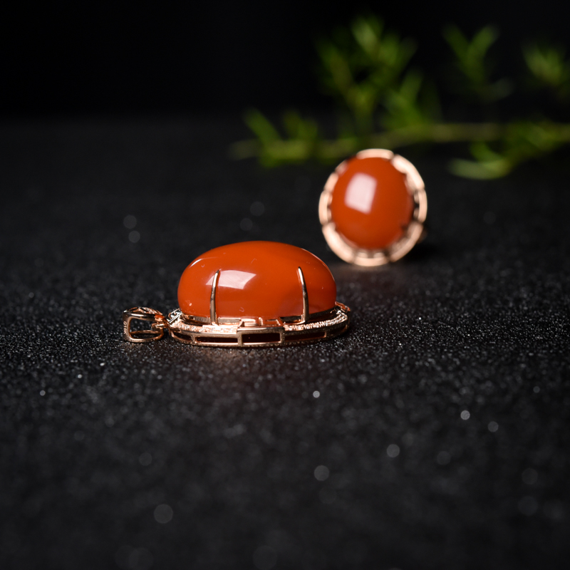 天然樱桃红南红套装（两件）-红掌柜