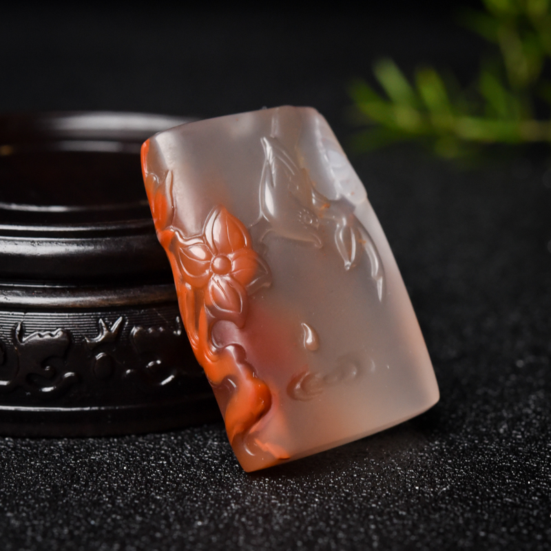 天然冰飘料南红花鸟吊坠-红掌柜