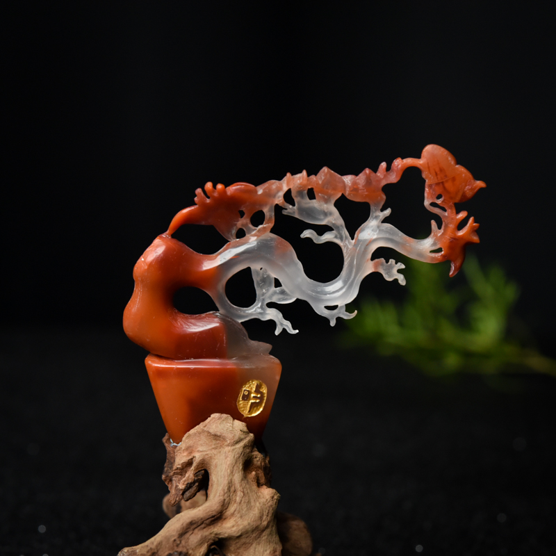 天然南红花开富贵摆件-红掌柜