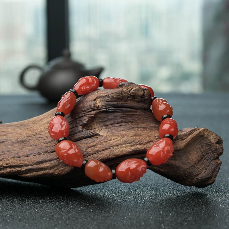 樱桃红南红罗汉头单圈手串-红掌柜