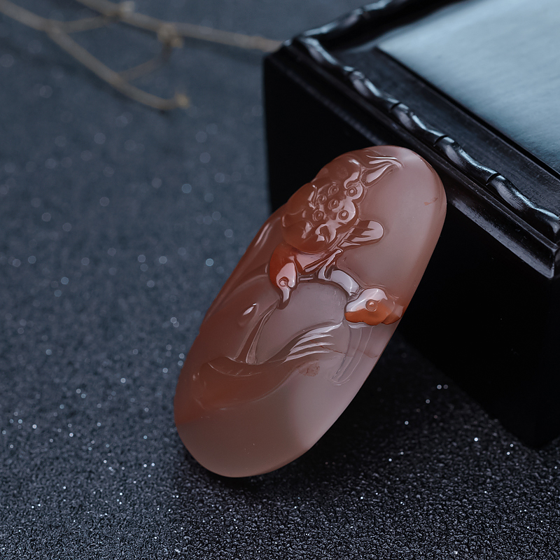 四川冰飘料南红连年有余吊坠-红掌柜