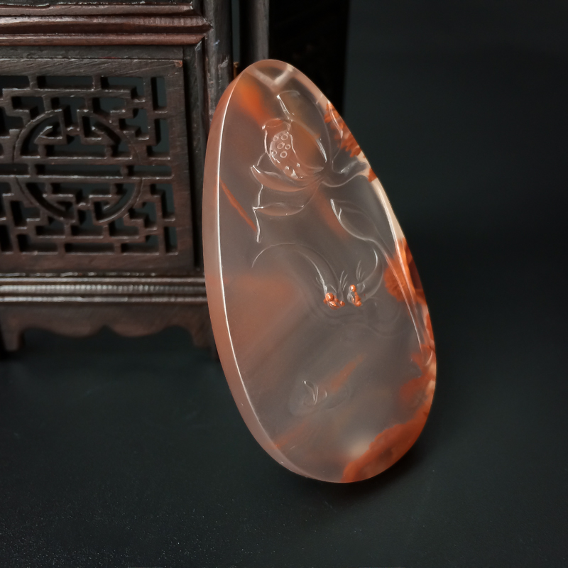 四川冰飘南红年年有余吊坠-红掌柜