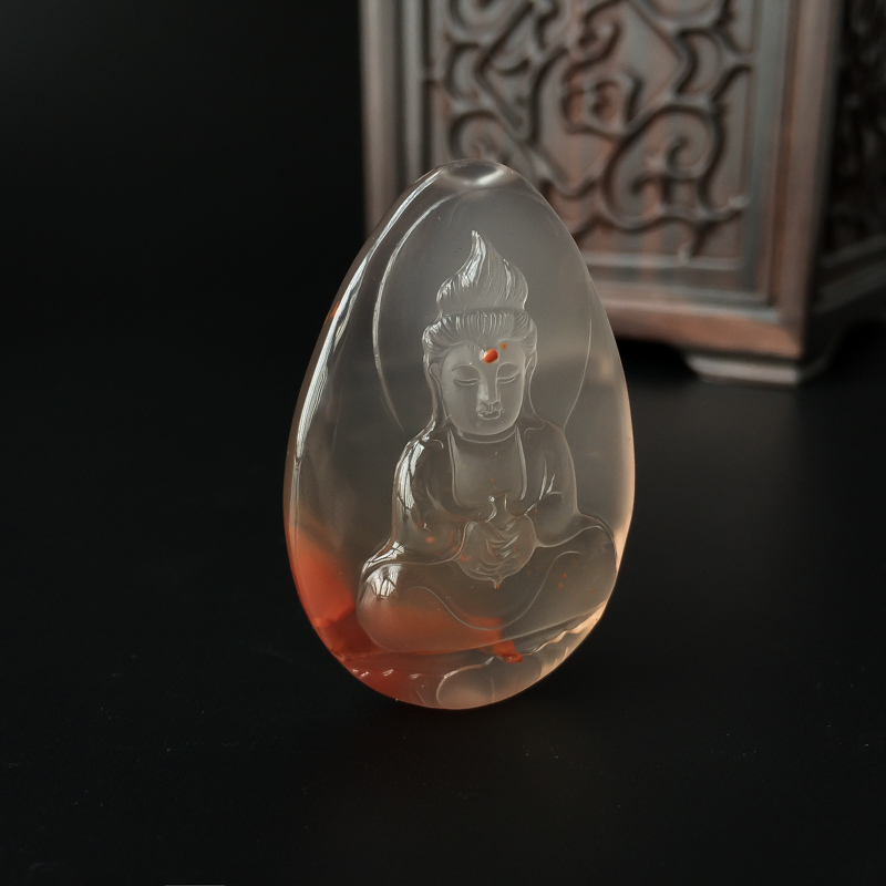 天然冰飘南红观音吊坠 - 红掌柜