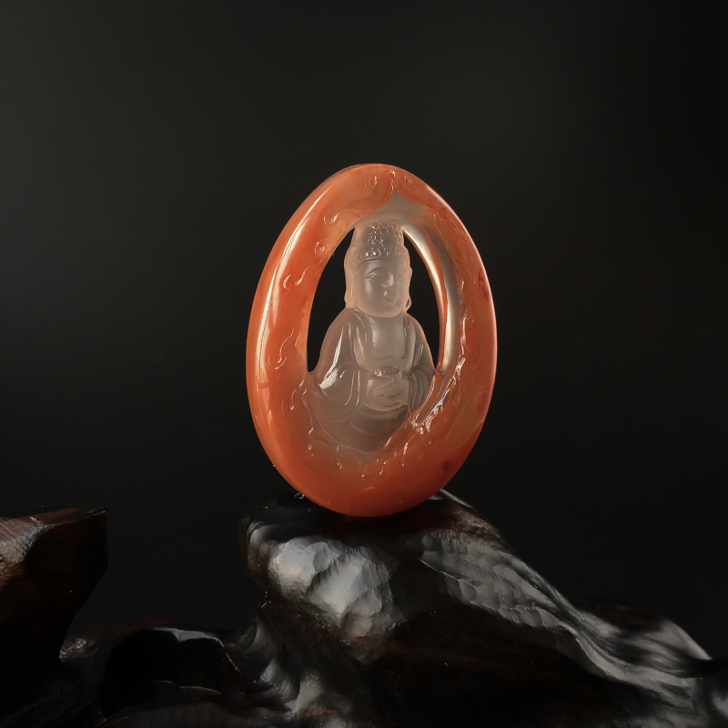 天然冰飘南红佛吊坠 - 红掌柜