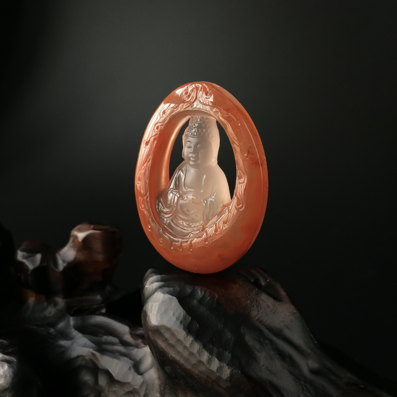 冰飘南红佛吊坠 - 红掌柜