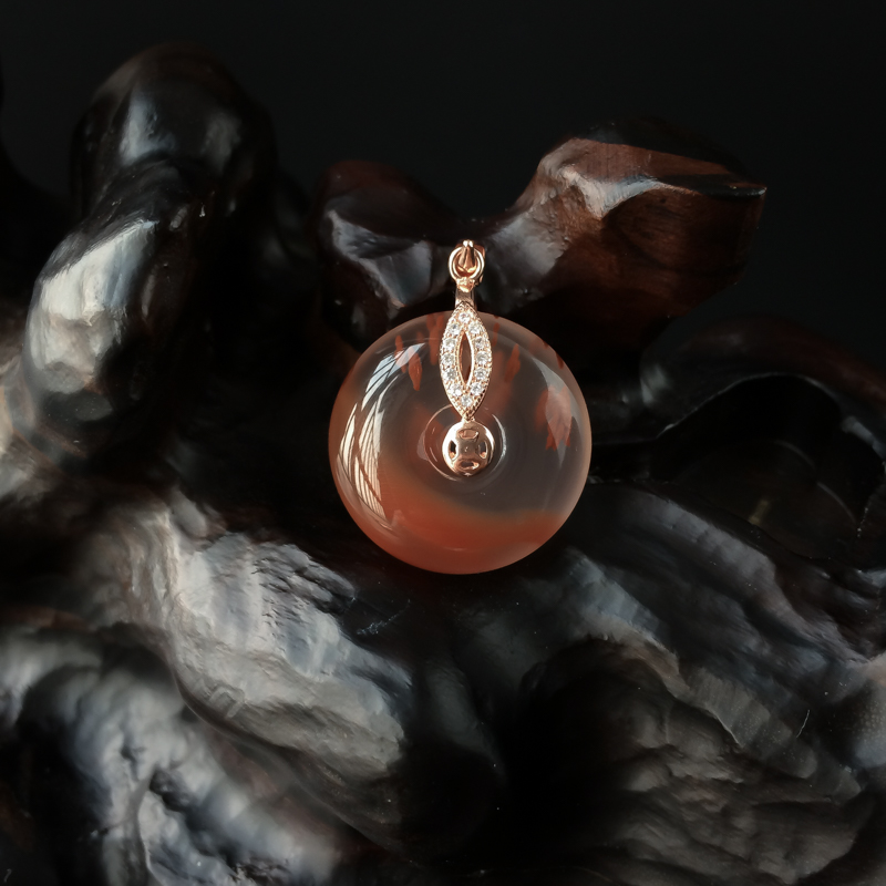 川料天然银镶冰飘南红平安扣吊坠 - 红掌柜