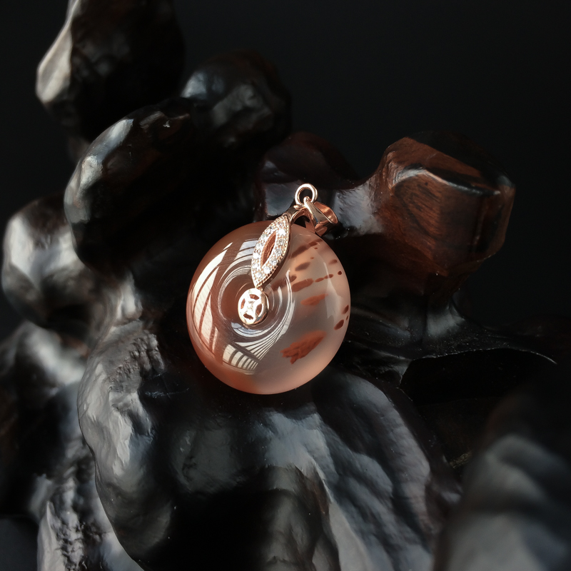 银镶冰飘南红平安扣吊坠 - 红掌柜