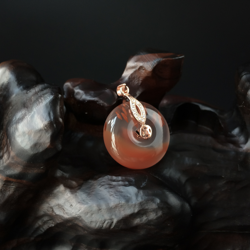 天然银镶冰飘南红平安扣吊坠 - 红掌柜