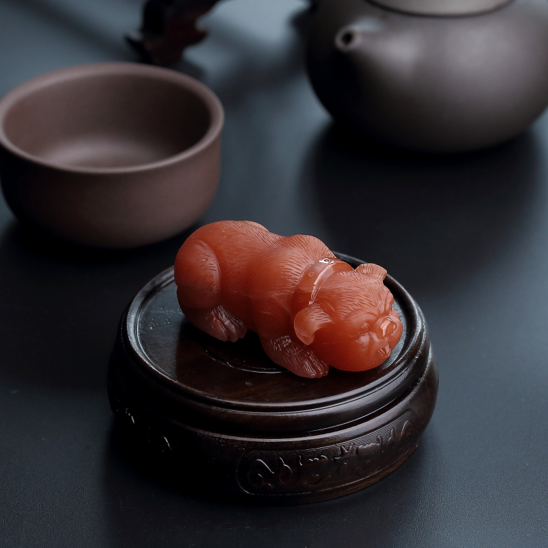 川料天然樱桃红南红狗吊坠 - 红掌柜