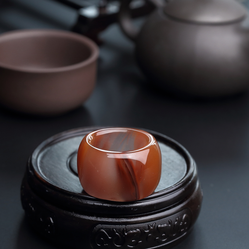 天然冰飘南红扳指-红掌柜