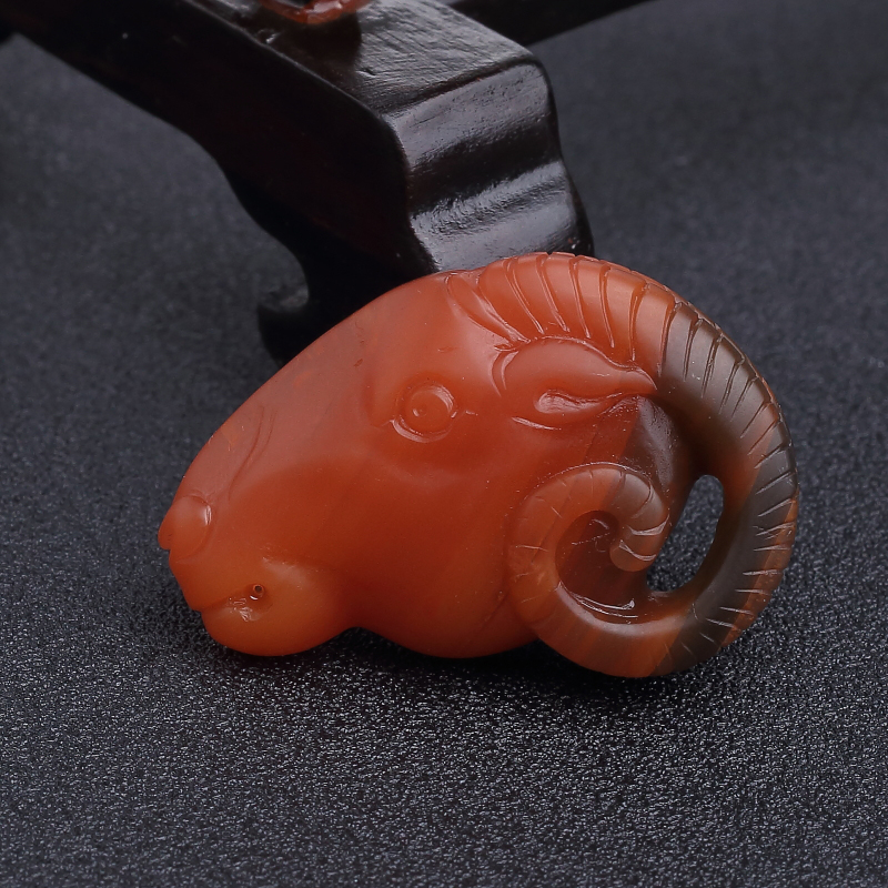 四川樱桃红南红羊头吊坠-红掌柜