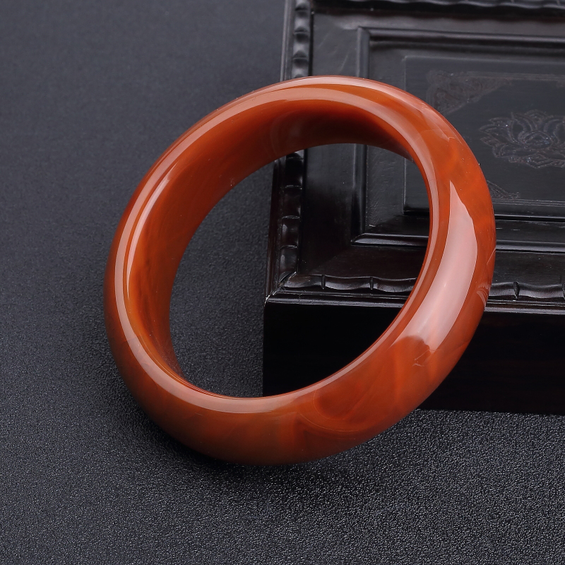 天然柿子红南红平安镯-红掌柜