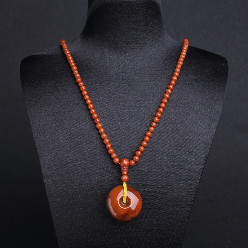 柿子红南红平安扣项链-红掌柜