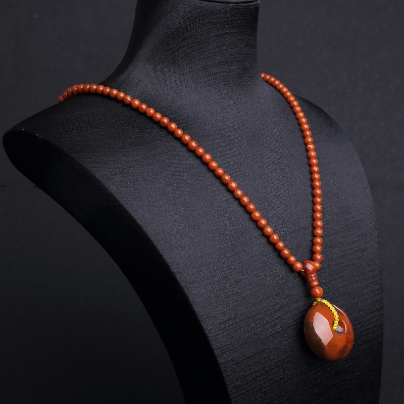 天然柿子红南红平安扣项链-红掌柜