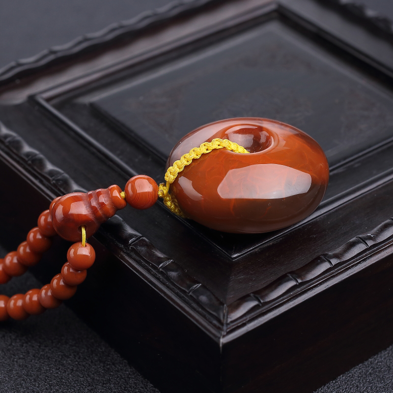 柿子红南红平安扣项链-红掌柜