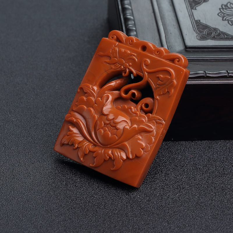 天然柿子红南红镂空蝶恋花吊坠-红掌柜