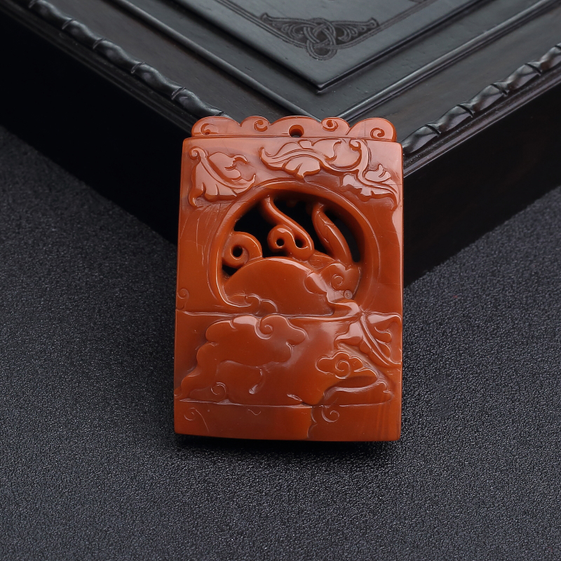 川料天然南红镂空蝶恋花吊坠-红掌柜