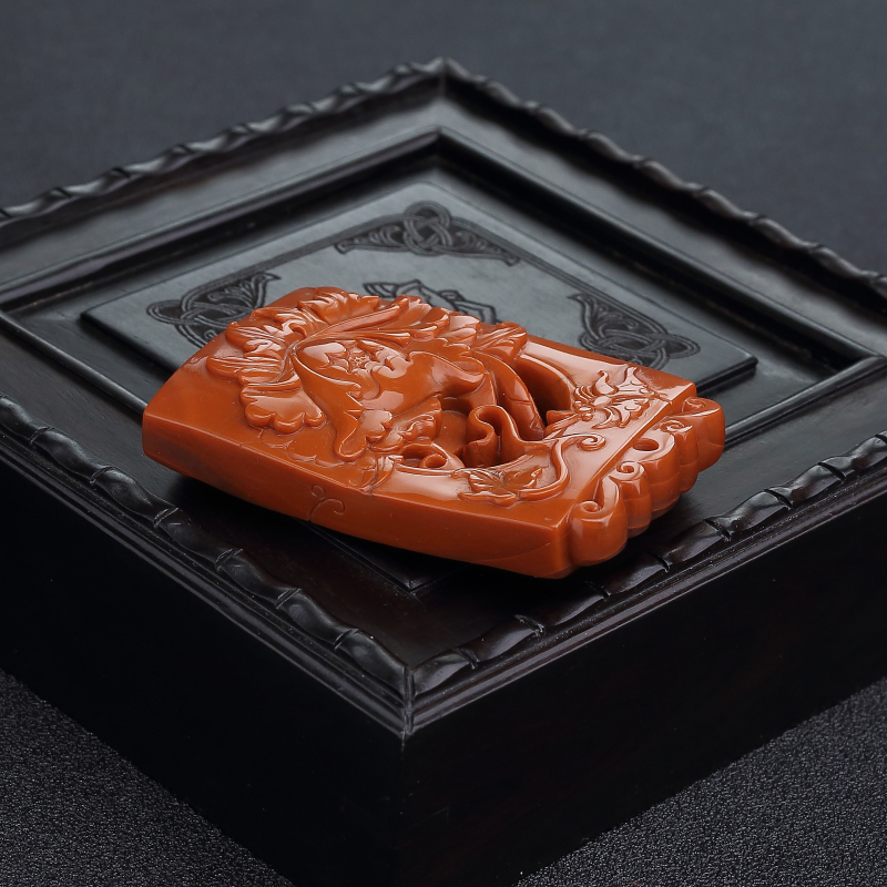 川料天然柿子红南红蝶恋花吊坠-红掌柜