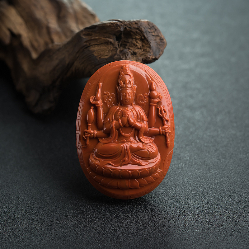 柿子红南红千手观音吊坠-红掌柜