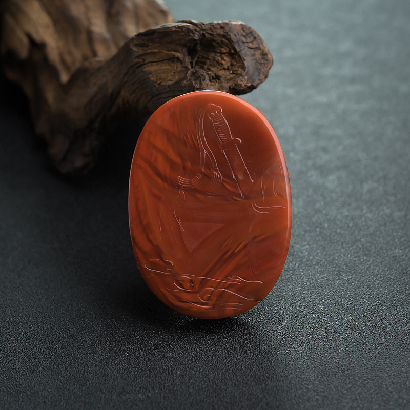 四川天然柿子红南红千手观音吊坠-红掌柜