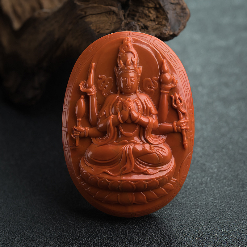 四川柿子红南红千手观音吊坠-红掌柜