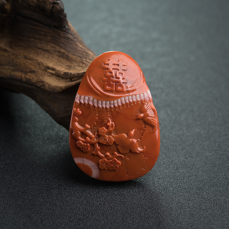 红白料南红喜上眉梢吊坠-红掌柜