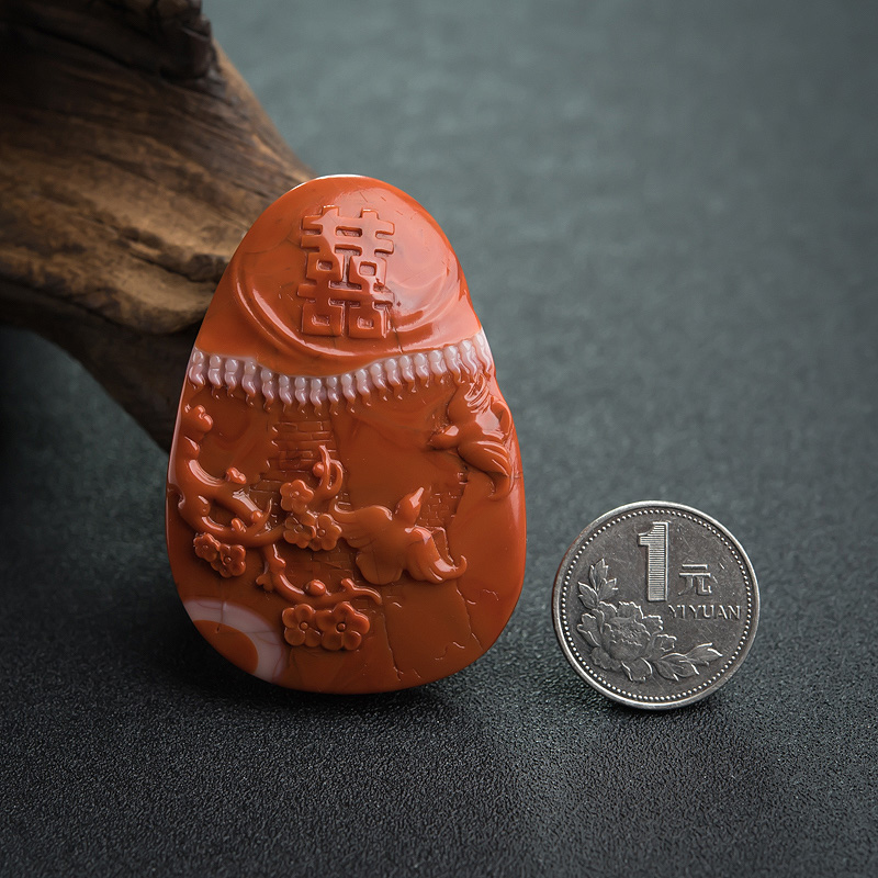 四川南红玛瑙喜上眉梢吊坠-红掌柜