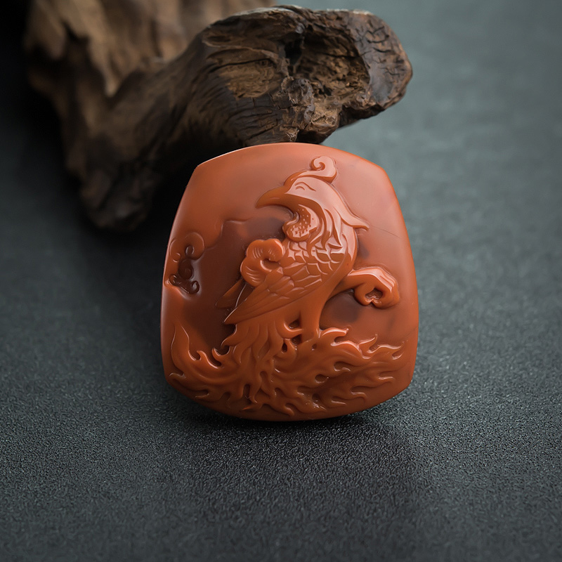 柿子红南红凤凰吊坠-红掌柜