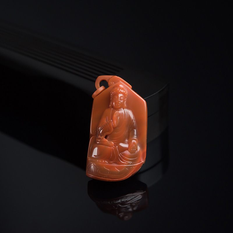 柿子红南红大日如来吊坠-红掌柜