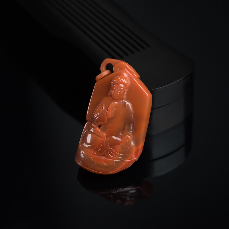 四川柿子红南红大日如来吊坠-红掌柜