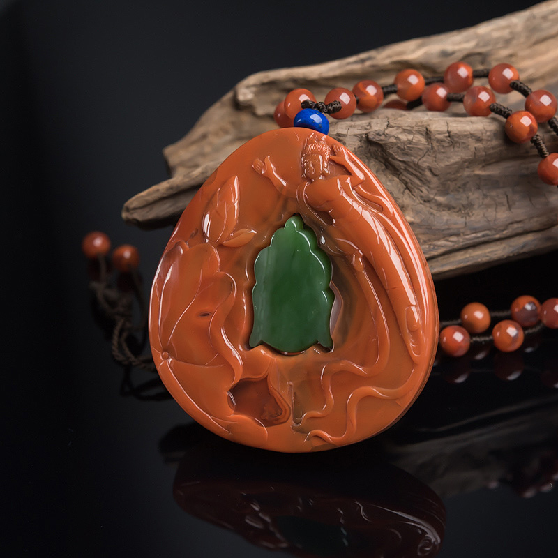 四川柿子红南红九天玄女吊坠-红掌柜