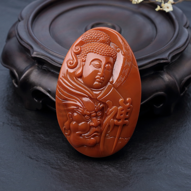 川料天然柿子红南红一念之间吊坠-红掌柜