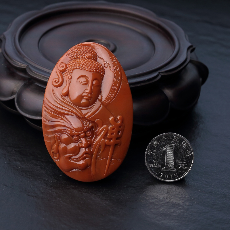 天然柿子红南红吊坠-红掌柜